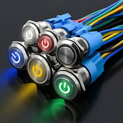 19mm メタル環状プッシュボタンスイッチ 3v 12V 24V 110V 220V LEDランプ照明 防水 瞬間のロックスイッチ Ri