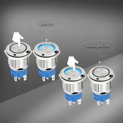 22mm LED照明 自転回帰 ロッシング メタル プッシュ ボタン 接続器 オン オフ スイッチ 電力 シンボル 防水 IP65